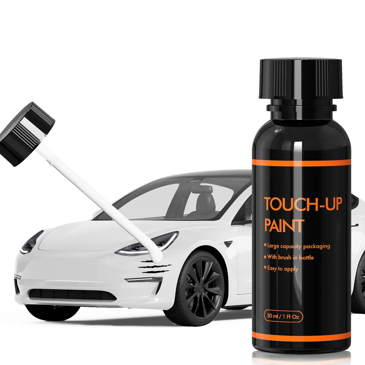 Car Paint Touch Ups on Tesla vehicle, showing smooth glossy finish and precise color match.