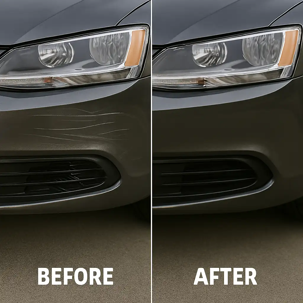 How to Fix Car Bumper Scratches Like a Pro: Your 2024 Guide to Touch-Up Paint Kits That Actually Work 6 Before and after close-up of a car bumper showing touch up paint repair results