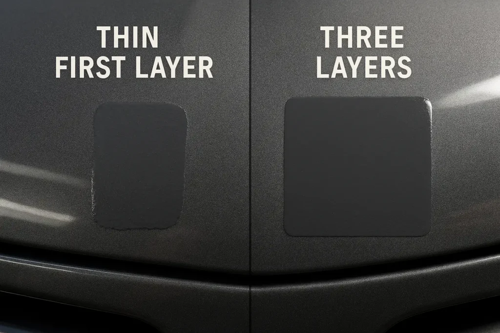 Introduction: Why Matching Dark Gray Touch Up Paint Matters 2 Dark gray touch up paint comparison, showing layer 1 vs layer 3 coverage