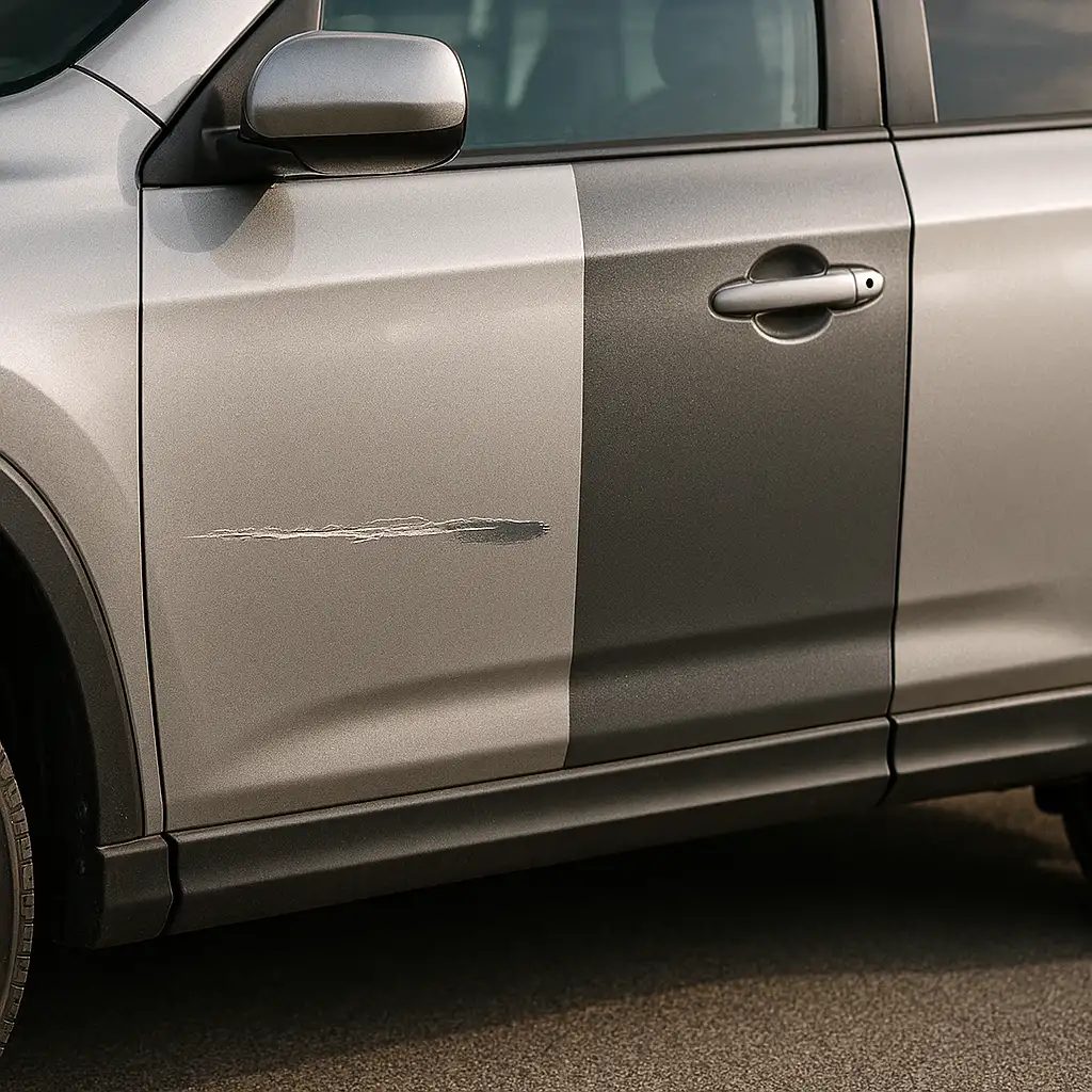 Introduction: Why Matching Dark Gray Touch Up Paint Matters 1 Before and after repair of a scratch on a silver SUV using dark gray touch up paint