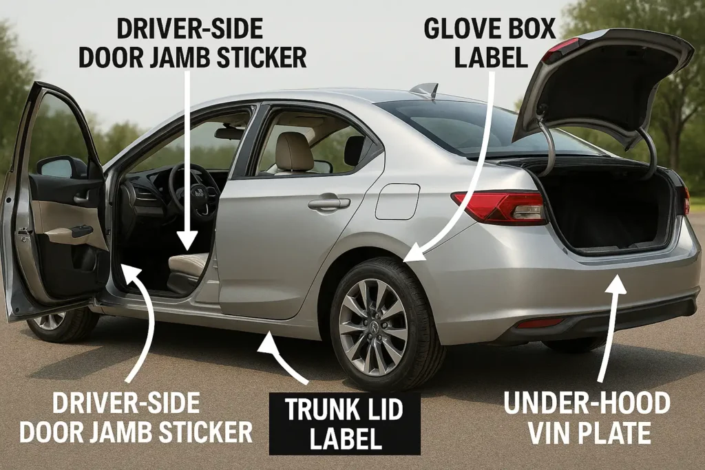 How to Fix Car Bumper Scratches Like a Pro: Your 2024 Guide to Touch-Up Paint Kits That Actually Work 2 Step-by-step diagram showing how to locate your car’s paint code for touch up paint application