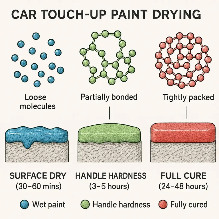 Side-by-side comparison of XtryFun touch up paint kit drying on a Toyota Corolla and a BMW 3 Series