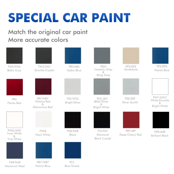 Dodge touch-up paint color chart showing all available paint options for DIY scratch repair.