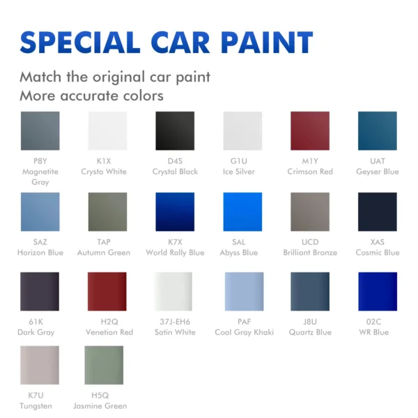 Subaru main image 3 color chart showing all available touch-up paint options for DIY scratch repair.