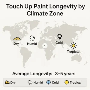 Infographic showing touch up paint longevity across different climate zones