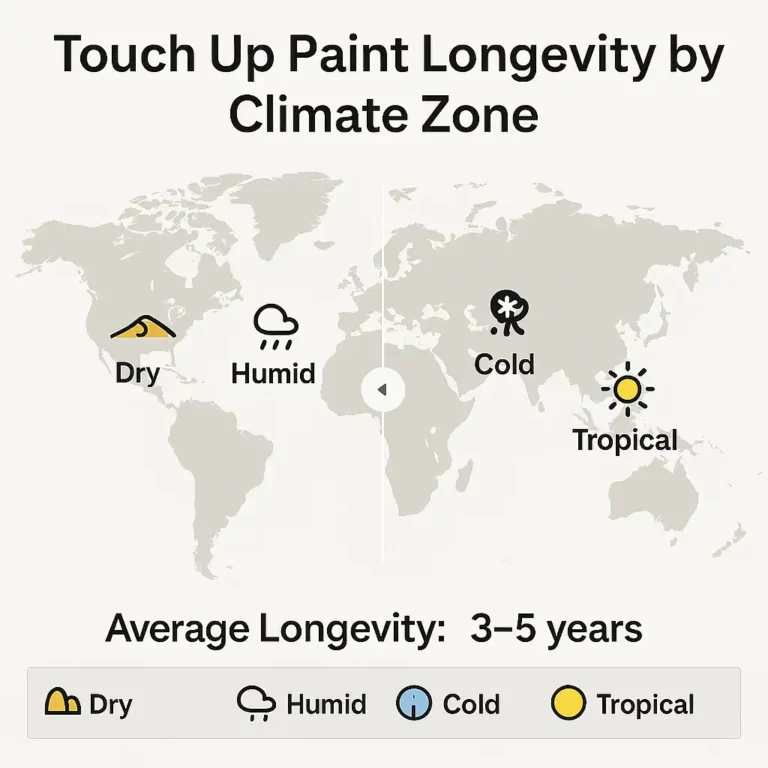Infographic showing touch up paint longevity across different climate zones