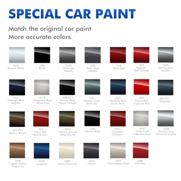 Buick Touch Up Paint Kit Color Chart showing all available OEM paint options for accurate touch up