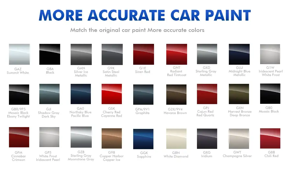 Buick Touch Up Paint Kit Color Chart Display showcasing all available OEM color options for touch up